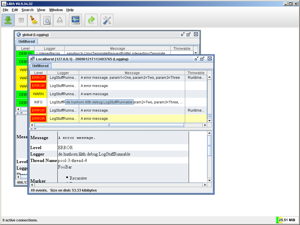 Lilith 0.9.34 - Connection-specific view
